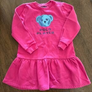 Polo Ralph Lauren Girls Bear Logo Pink Fleece Dress Sz 6X